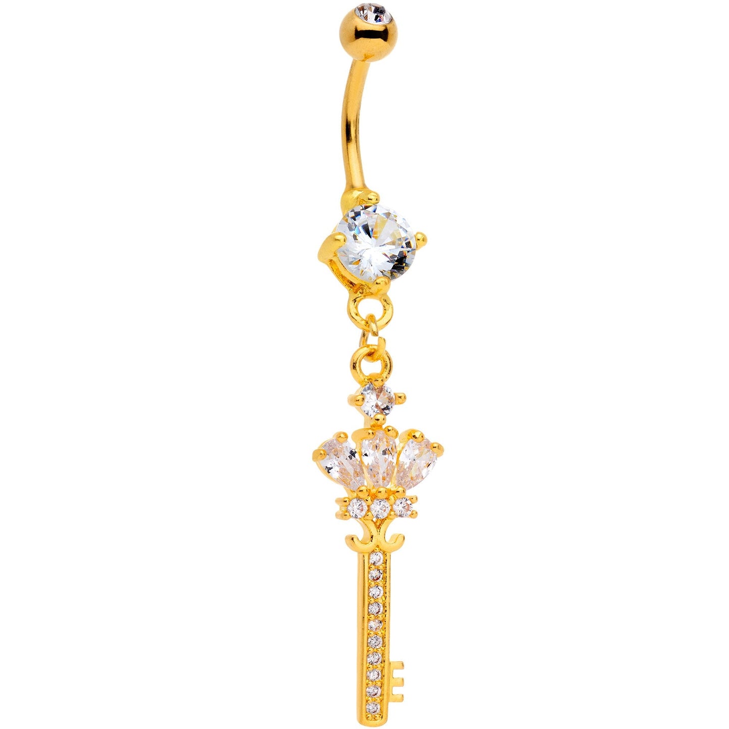 Clear Gem Gold Tone Throw Away the Key Dangle Belly Ring