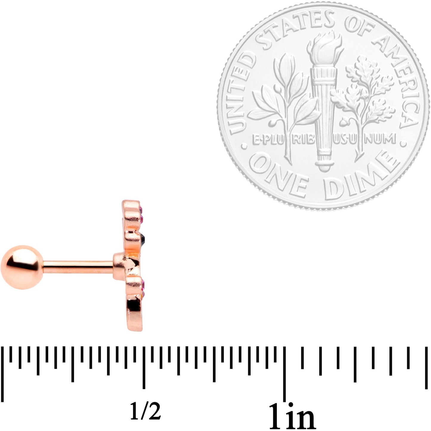 16G 1/4 Clear Pink Gem Rose Gold Tone Giraffe Cartilage Tragus