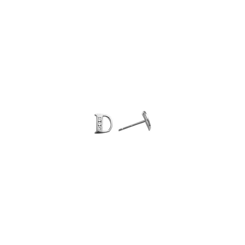 14k White Gold CZ Initial D Stud Earrings