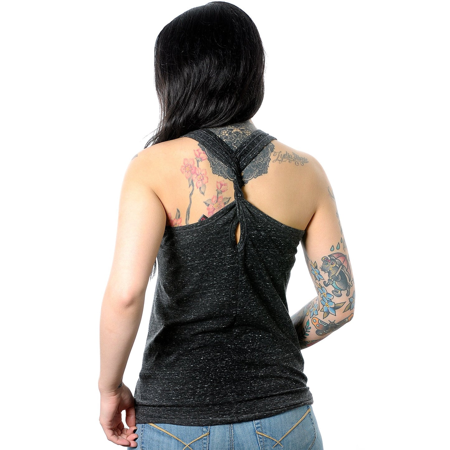 Body Candy New York Black Gray Cosmic Twist Back Tank Top