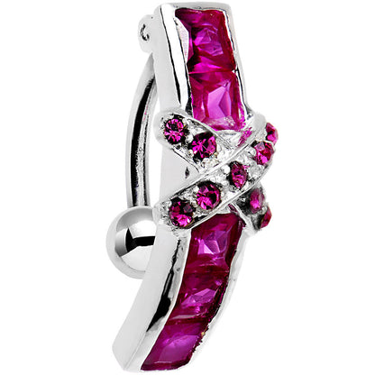 Top Mount Sterling Silver 925 Siam Red X Cubic Zirconia Belly Ring