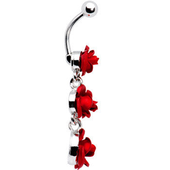 Ruby Red ROSE BOUQUET Dangle Belly Ring