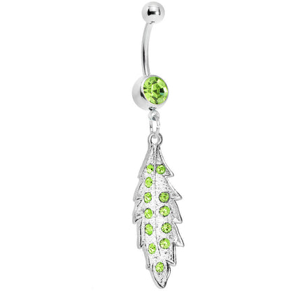 Green Gem Shimmering Leaf Dangle Belly Ring