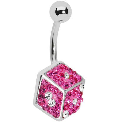 Pink Gem Paved Dice Belly Ring