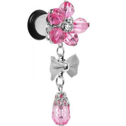 Steel Pink Flower Mesh Bow Dangle Plug Sizes 5mm to 12mm
