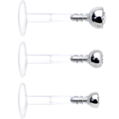 16G 5/16 Clear Gem Bioplast Triple Forward Helix Barbell 3 Pack Set