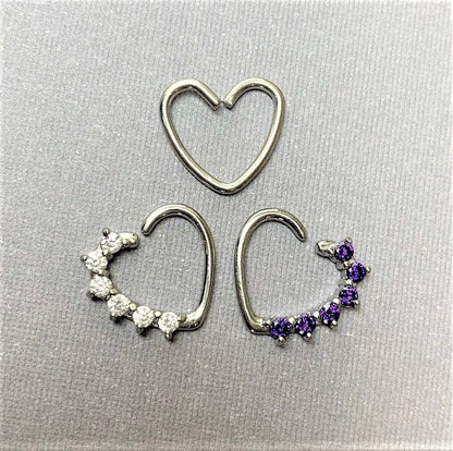 16G Clear CZ  Heart Right Closure Daith Cartilage Tragus Earring