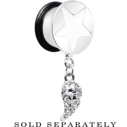 Clear Gem Angel Wing and White Star Single Flare Dangle Plug Sizes 5mm to 14mm