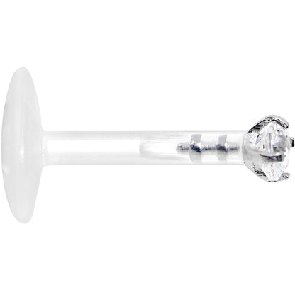 16G 5/16 925 Sterling Silver Bioplast Clear 2mm CZ Labret Monroe