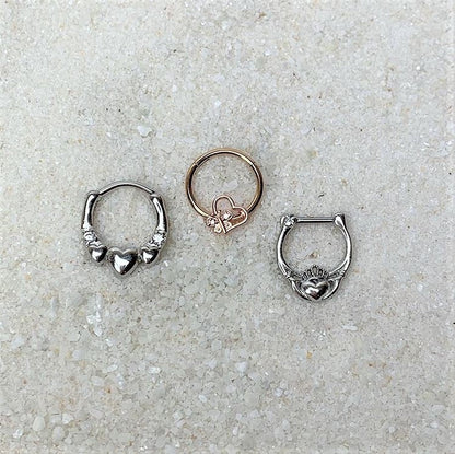 16G 5/16 Clear Gem Hearty Hug Hearts Septum Clicker