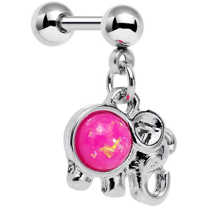 16G 1/4 Pink Faux Opal Elephant Dangle Tragus Cartilage Earring
