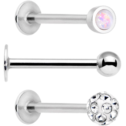 White Press Fit Faux Opal Labret Monroe Tragus 3 Pack Set