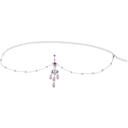 Pink Gem Dancing Queen Chandelier Dangle Belly Ring Belly Chain