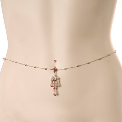 Pink Gem Dancing Queen Chandelier Dangle Belly Ring Belly Chain