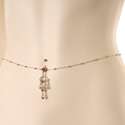 Pink Gem Dancing Queen Chandelier Dangle Belly Ring Belly Chain