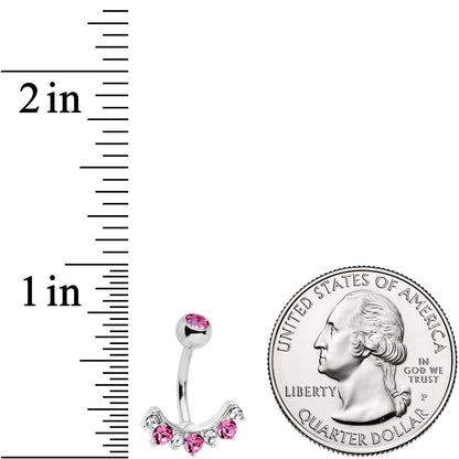Pink Clear CZ Gem Wave Of Glamour Belly Ring