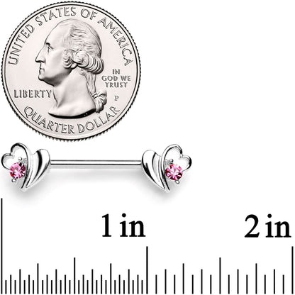 14G 9/16 Pink Gem Love Wave Barbell Nipple Ring Set