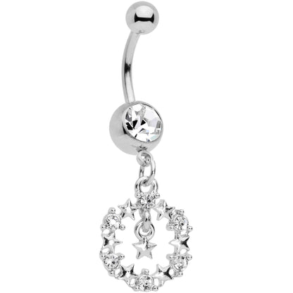 Clear Gem Holiday Wreath of Stars Dangle Belly Ring