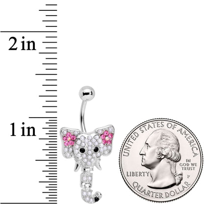 Clear Pink Gem Hinged Trunk Elephant Dangle Belly Ring