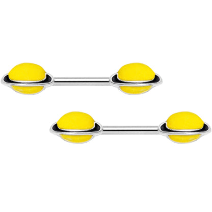 14G 9/16 Yellow Glow in the Dark Saturn Barbell Nipple Ring Set