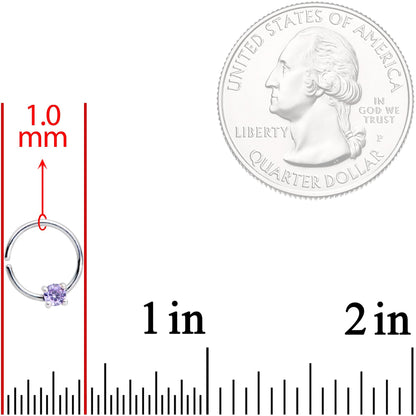 18G 5/16 Purple Gem 925 Sterling Silver Seamless Circular Ring