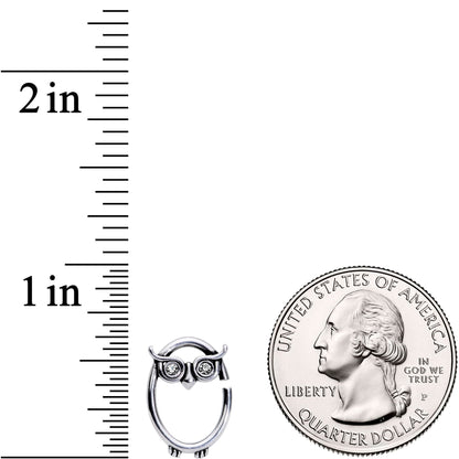 16G 3/8 Clear Cubic Zirconia Wise Old Right Owl Closure Ring