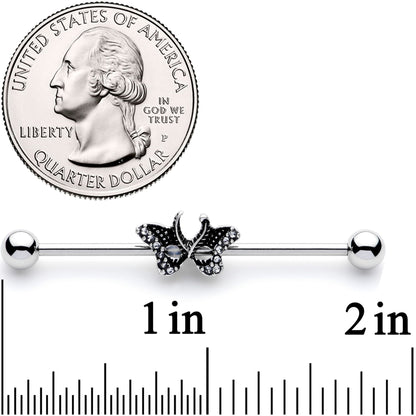 14G Clear Gem Catch That Butterfly Industrial Barbell 38mm