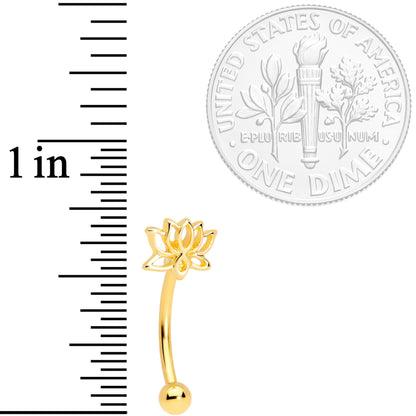 16G 3/8 Gold Tone Anodized Loopy Lotus Flower Curved Eyebrow Ring
