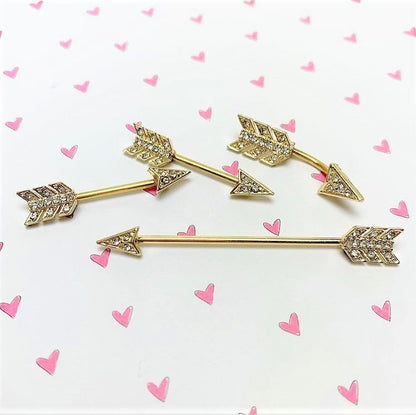 14G Clear Gem Gold Tone Flying Arrow Industrial Barbell 38mm