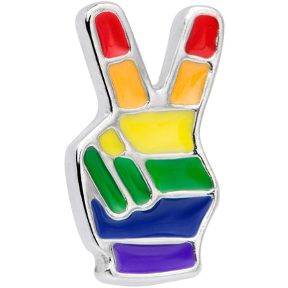 16G 1/4 Gay Pride Rainbow Hand Peace Sign Cartilage Tragus