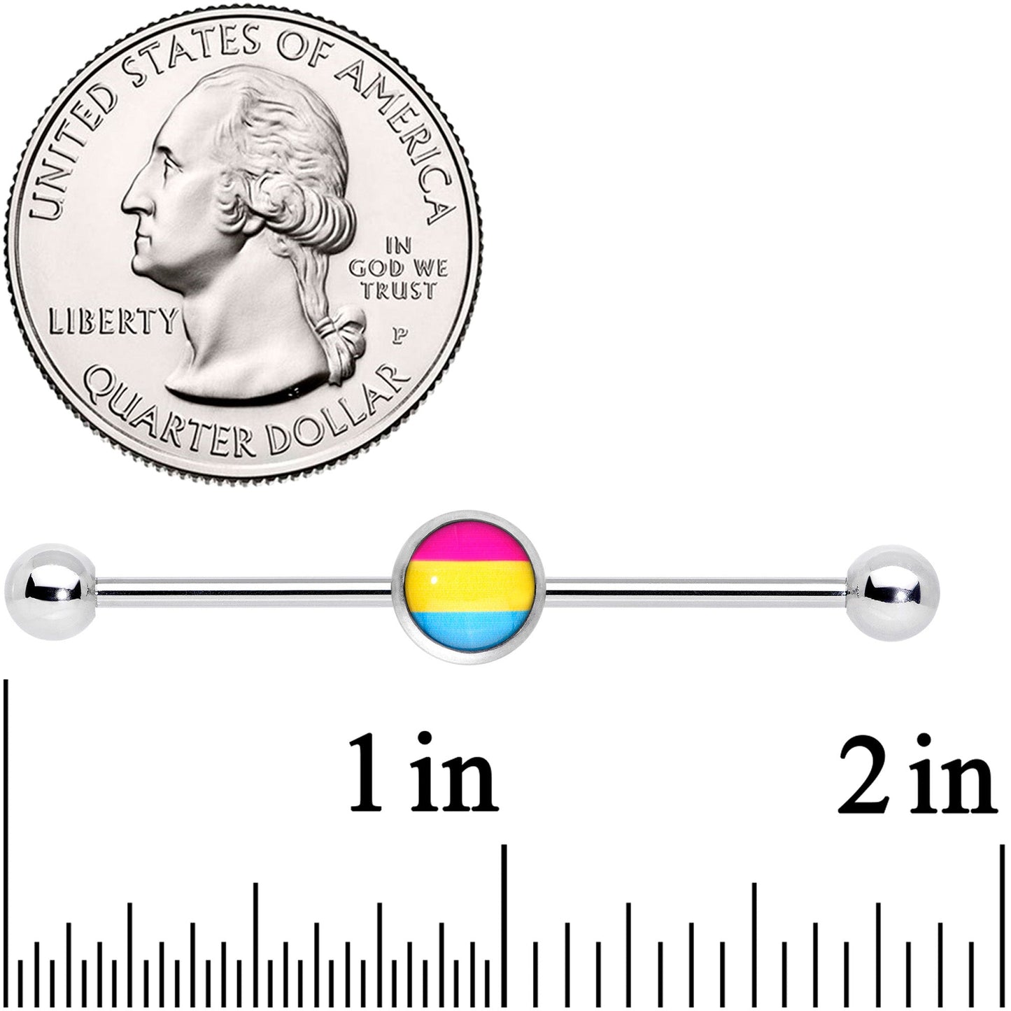 14G Red Yellow Blue Pansexual Pride Industrial Barbell 38mm