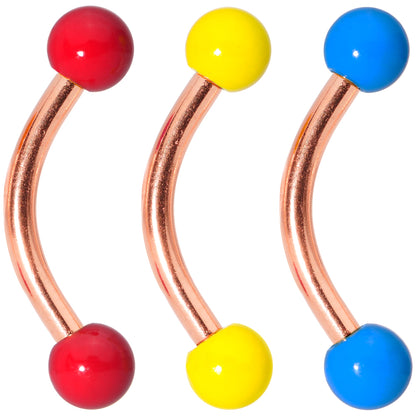 16G 5/16 Red Yellow Glow Rose Gold Tone Curved Barbell Set of 3