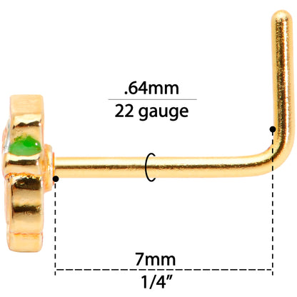 22G 5/16 Green Gold Tone Lucky Leprechaun L Shaped Nose Ring