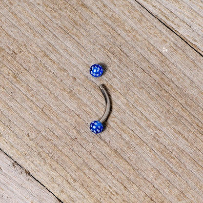 16G 5/16 Blue Polka Dot UV Reactive Acrylic Ball Curved Barbell