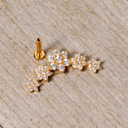 16G 5/16 Clear CZ Gem Gold Tone Floral Internal Thread Labret