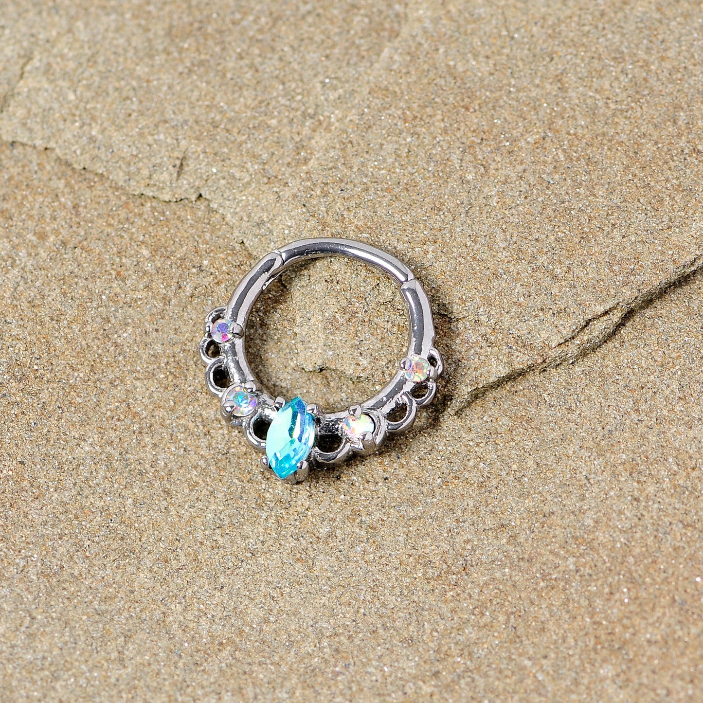 16G 3/8 Aurora Aqua CZ Gem Lacy Septum Clicker