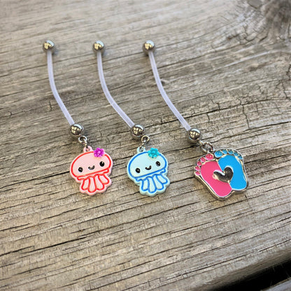 Bundle of Joy Baby Blue Squid Nautical Dangle Pregnancy Belly Ring