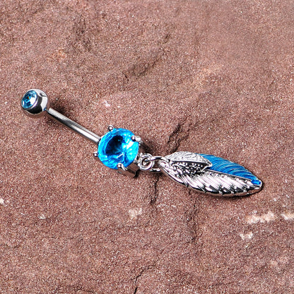 Blue Gem Feathers Southwestern Dangle Belly Ring