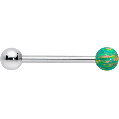 Green Synthetic Opal Ball End Barbell Tongue Ring