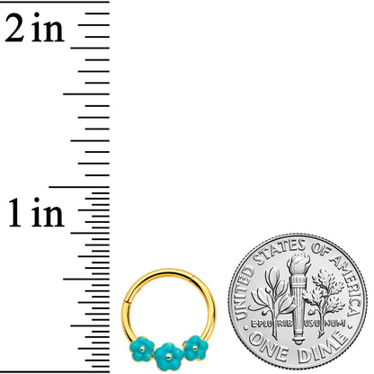 16G 3/8 Gold Tone Little Green Flower Hinged Segment Ring
