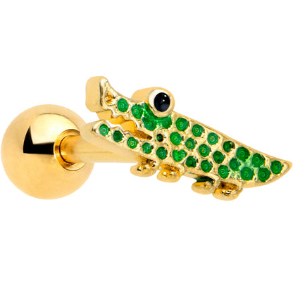 16G 1/4 Gold Tone Green Hungry Alligator Cartilage Tragus Earring