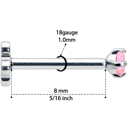 18G 5/16 Pink CZ Gem G23 Titanium Threadless Flower Labret Tragus