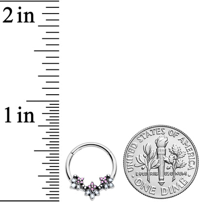 16G 3/8 Pink White Abstract Leaf Hinged Segment Ring