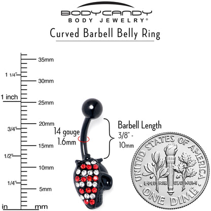 Red Clear Gem Black Skull Halloween Belly Ring
