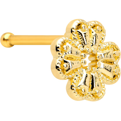 20G 1/4 Yellow Gem Gold Tone Textured Cross Nose Bone