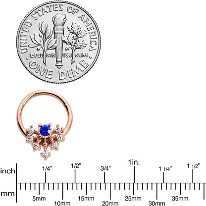 16G 3/8 Blue Gem Rose Gold Tone Glamour Flare Hinged Segment Ring