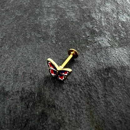 16G 5/16 Gold Tone Red White Blue Butterfly Labret Monroe Tragus