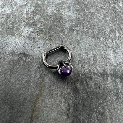 16G 5/16 Purple Amethyst Stone Black Claw Hand Cartilage Clicker