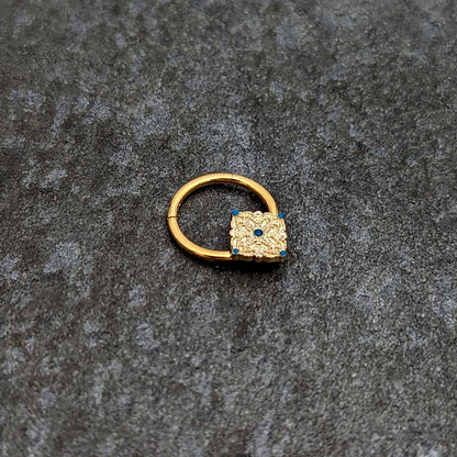 16G 3/8 Gold Tone Lacy Rhombus Hinged Segment Ring