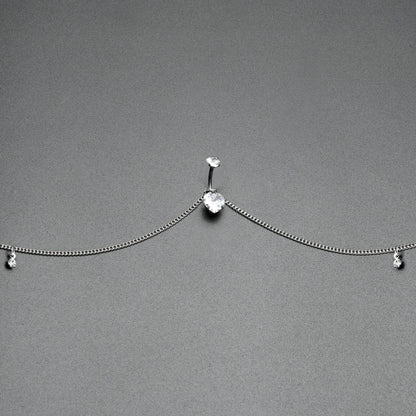 Clear Gem Double Heart Double Mount Belly Ring Belly Chain